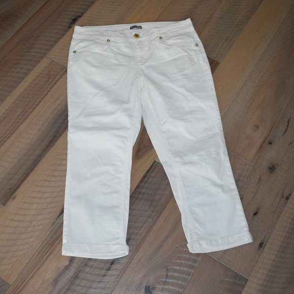 Women's 8 New Directions Weekend White Cropped Skinny Denim 22" Pants Jeans - Picture 4 of 8